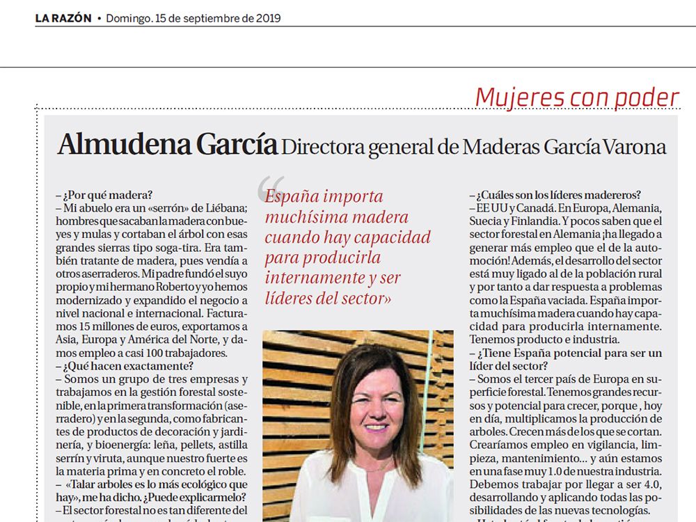 Entrevista en el periódico La Razón a Almudena García - la madera que necesita 
