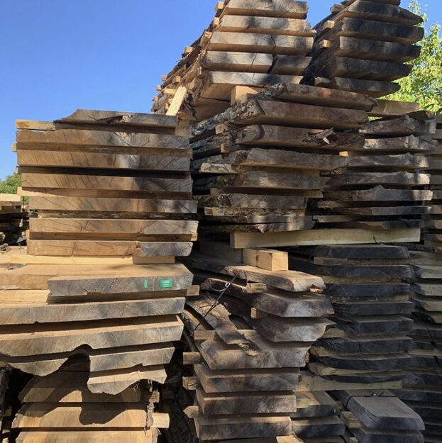 Tablón de nogal español sin cantear ancho hasta 83 cm, largo 3,75 m